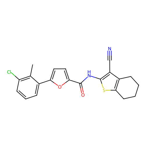 5-(3-chloro-2-methylphenyl)-N-(3-cyano-4,5,6,7-tetrahydro-1-benzothiophen-2-yl)furan-2-carboxamide structure
