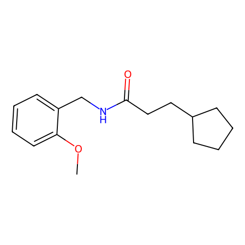 3-cyclopentyl-N-(2-methoxybenzyl)propanamide structure