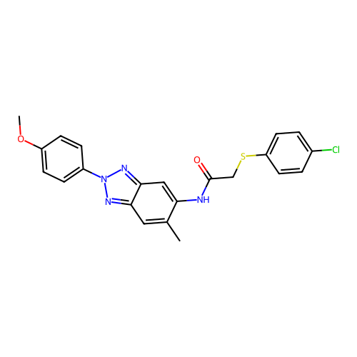 2-[(4-chlorophenyl)sulfanyl]-N-[2-(4-methoxyphenyl)-6-methyl-2H-benzotriazol-5-yl]acetamide structure