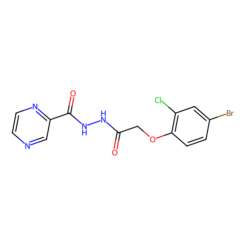 N'-[2-(4-bromo-2-chlorophenoxy)acetyl]pyrazine-2-carbohydrazide structure