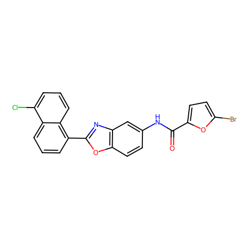 5-bromo-N-[2-(5-chloronaphthalen-1-yl)-1,3-benzoxazol-5-yl]furan-2-carboxamide structure