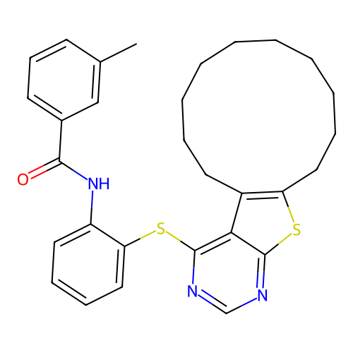 N-(2-((5,6,7,8,9,10,11,12,13,14-decahydrocyclododeca[4,5]thieno[2,3-d]pyrimidin-4-yl)thio)phenyl)-3-methylbenzamide structure