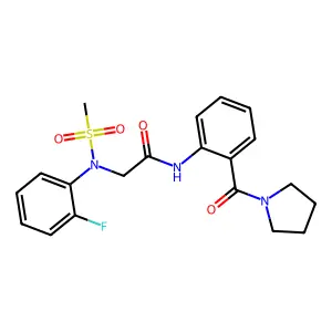 2-(2-fluoro-N-methylsulfonylanilino)-N-[2-(pyrrolidine-1-carbonyl)phenyl]acetamide structure