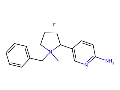 2-(6-Aminopyridin-3-yl)-1-benzyl-1-methylpyrrolidin-1-ium iodide structure