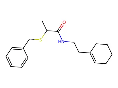2-benzylsulfanyl-N-[2-(cyclohexen-1-yl)ethyl]propanamide structure