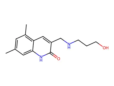 3-(((3-Hydroxypropyl)amino)methyl)-5,7-dimethylquinolin-2-ol structure