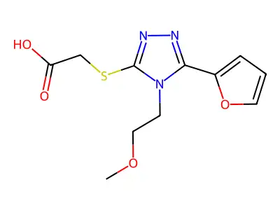 [5-Furan-2-yl-4-(2-methoxy-ethyl)-4H-[1,2,4]triazol-3-ylsulfanyl]-acetic acid structure