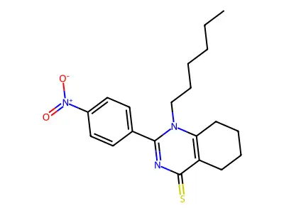 1-hexyl-2-(4-nitrophenyl)-5,6,7,8-tetrahydroquinazoline-4(1H)-thione structure