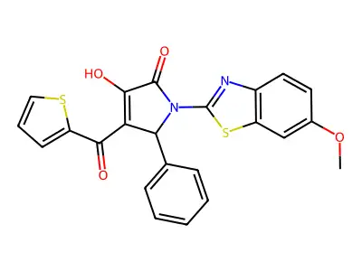(E)-[1-(6-methoxy-1,3-benzothiazol-3-ium-2-yl)-4,5-dioxo-2-phenylpyrrolidin-3-ylidene](thiophen-2-yl)methanolate structure