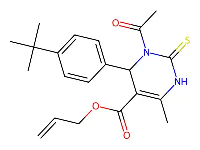 allyl 3-acetyl-4-(4-(tert-butyl)phenyl)-6-methyl-2-thioxo-1,2,3,4-tetrahydropyrimidine-5-carboxylate structure