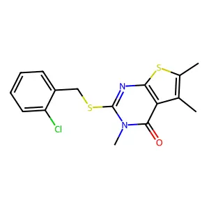 2-[(2-chlorobenzyl)sulfanyl]-3,5,6-trimethylthieno[2,3-d]pyrimidin-4(3H)-one structure