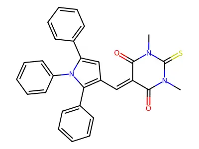1,3-dimethyl-2-thioxo-5-[(1,2,5-triphenyl-1H-pyrrol-3-yl)methylidene]dihydropyrimidine-4,6(1H,5H)-dione structure