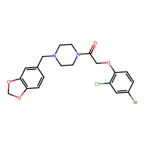 1-[4-(1,3-benzodioxol-5-ylmethyl)piperazin-1-yl]-2-(4-bromo-2-chlorophenoxy)ethanone structure