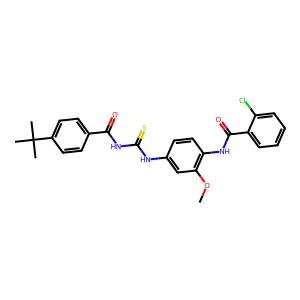 N-(4-(3-(4-(tert-butyl)benzoyl)thioureido)-2-methoxyphenyl)-2-chlorobenzamide structure