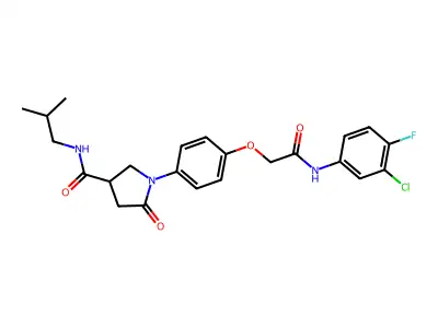 1-(4-{2-[(3-chloro-4-fluorophenyl)amino]-2-oxoethoxy}phenyl)-N-(2-methylpropyl)-5-oxopyrrolidine-3-carboxamide structure