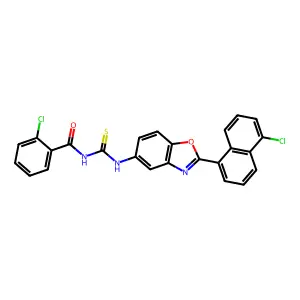 2-chloro-N-[[2-(5-chloronaphthalen-1-yl)-1,3-benzoxazol-5-yl]carbamothioyl]benzamide structure