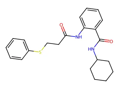 N-cyclohexyl-2-(3-phenylsulfanylpropanoylamino)benzamide structure