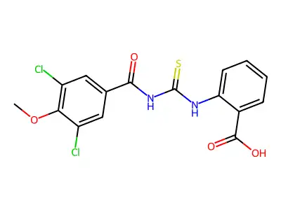 2-[[[(3,5-Dichloro-4-methoxybenzoyl)amino]thioxomethyl]amino]benzoic acid structure