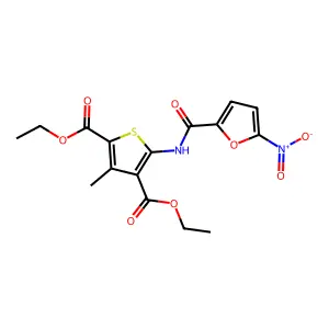 Diethyl 5-({5-nitro-2-furoyl}amino)-3-methyl-2,4-thiophenedicarboxylate structure
