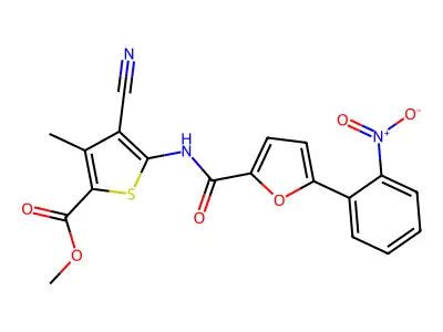 methyl 4-cyano-3-methyl-5-[[5-(2-nitrophenyl)furan-2-carbonyl]amino]thiophene-2-carboxylate structure
