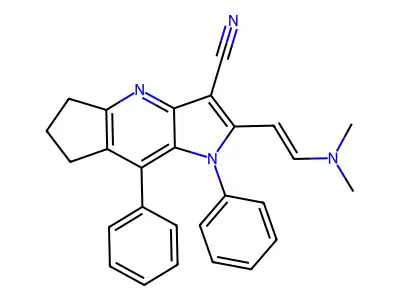 2-[2-(Dimethylamino)ethen-1-yl]-1,8-diphenyl-1,5,6,7-tetrahydrocyclopenta[b]pyrrolo[2,3-e]pyridine-3-carbonitrile structure