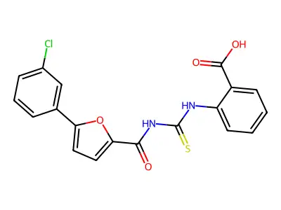 2-[[5-(3-Chlorophenyl)furan-2-carbonyl]carbamothioylamino]benzoic acid structure