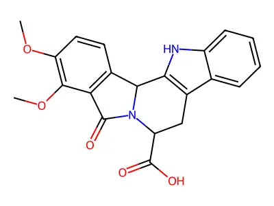 3,4-dimethoxy-5-oxo-7,8,13,13b-tetrahydro-5H-benzo[1,2]indolizino[8,7-b]indole-7-carboxylic acid structure