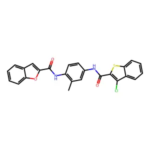 N-(4-{[(3-chloro-1-benzothiophen-2-yl)carbonyl]amino}-2-methylphenyl)-1-benzofuran-2-carboxamide structure