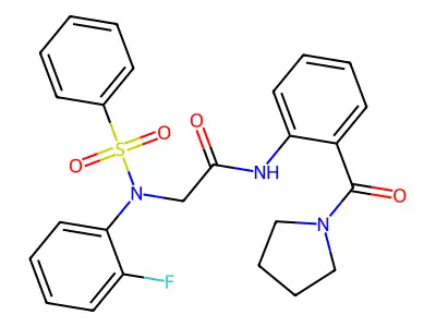 2-[N-(benzenesulfonyl)-2-fluoroanilino]-N-[2-(pyrrolidine-1-carbonyl)phenyl]acetamide structure