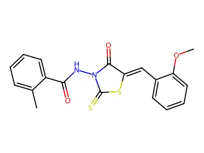 N-[(5Z)-5-(2-methoxybenzylidene)-4-oxo-2-thioxo-1,3-thiazolidin-3-yl]-2-methylbenzamide structure