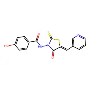 4-{[(5Z)-4-oxo-5-(pyridinium-3-ylmethylidene)-2-thioxo-1,3-thiazolidin-3-yl]carbamoyl}phenolate structure
