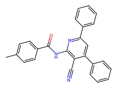N-(3-cyano-4,6-diphenylpyridin-2-yl)-4-methylbenzamide structure