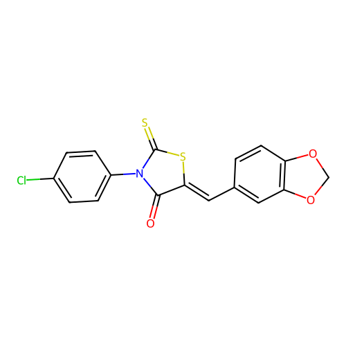 (Z)-5-(benzo[d][1,3]dioxol-5-ylmethylene)-3-(4-chlorophenyl)-2-thioxothiazolidin-4-one structure