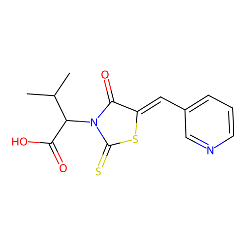 (Z)-3-methyl-2-(4-oxo-5-(pyridin-3-ylmethylene)-2-thioxothiazolidin-3-yl)butanoic acid structure