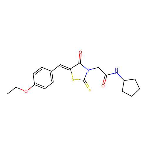 N-cyclopentyl-2-[(5Z)-5-[(4-ethoxyphenyl)methylidene]-4-oxo-2-sulfanylidene-1,3-thiazolidin-3-yl]acetamide structure