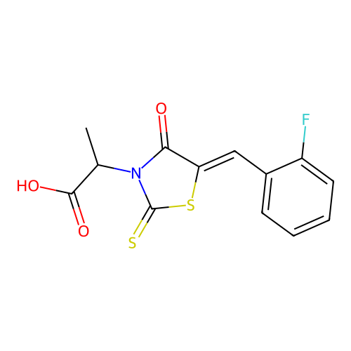 2-[(5Z)-5-[(2-fluorophenyl)methylidene]-4-oxo-2-sulfanylidene-1,3-thiazolidin-3-yl]propanoic acid structure