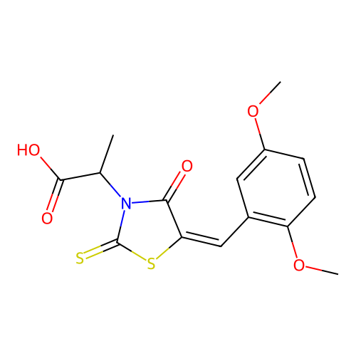 2-[(5E)-5-[(2,5-dimethoxyphenyl)methylidene]-4-oxo-2-sulfanylidene-1,3-thiazolidin-3-yl]propanoic acid structure