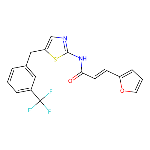 (E)-3-(furan-2-yl)-N-(5-(3-(trifluoromethyl)benzyl)thiazol-2-yl)acrylamide structure