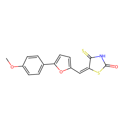 (E)-5-((5-(4-methoxyphenyl)furan-2-yl)methylene)-4-thioxothiazolidin-2-one structure