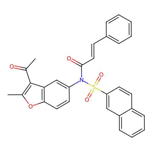 N-(3-acetyl-2-methylbenzofuran-5-yl)-N-(naphthalen-2-ylsulfonyl)cinnamamide structure