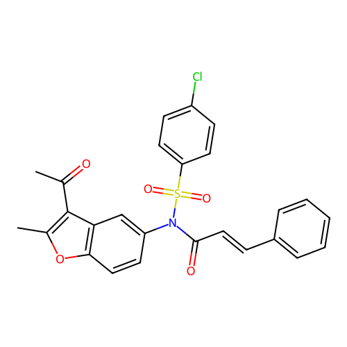 N-(3-acetyl-2-methyl-1-benzofuran-5-yl)-4-chloro-N-cinnamoylbenzenesulfonamide structure