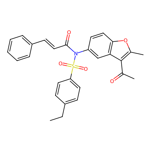 N-(3-acetyl-2-methyl-1-benzofuran-5-yl)-N-cinnamoyl-4-ethylbenzenesulfonamide structure
