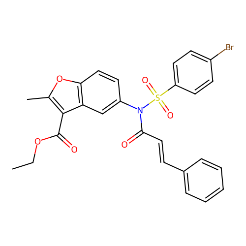 ETHYL 5-[(2E)-N-(4-BROMOBENZENESULFONYL)-3-PHENYLPROP-2-ENAMIDO]-2-METHYL-1-BENZOFURAN-3-CARBOXYLATE structure