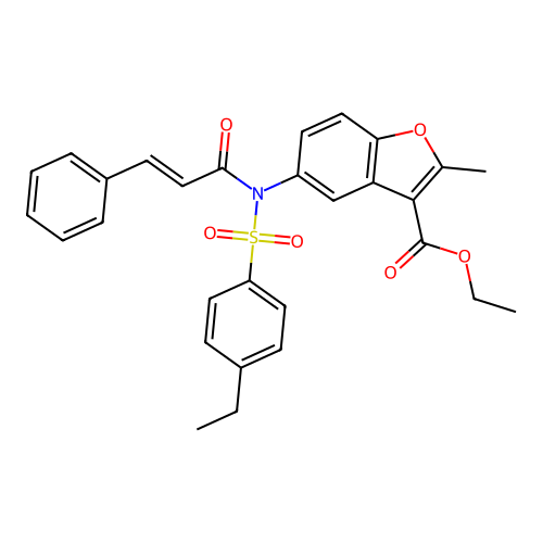 ETHYL 5-[(2E)-N-(4-ETHYLBENZENESULFONYL)-3-PHENYLPROP-2-ENAMIDO]-2-METHYL-1-BENZOFURAN-3-CARBOXYLATE structure