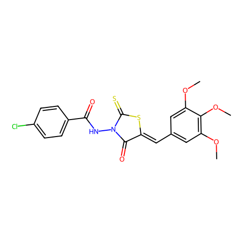 (Z)-4-chloro-N-(4-oxo-2-thioxo-5-(3,4,5-trimethoxybenzylidene)thiazolidin-3-yl)benzamide structure