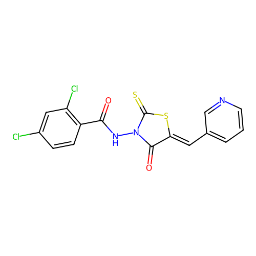 (Z)-2,4-dichloro-N-(4-oxo-5-(pyridin-3-ylmethylene)-2-thioxothiazolidin-3-yl)benzamide structure