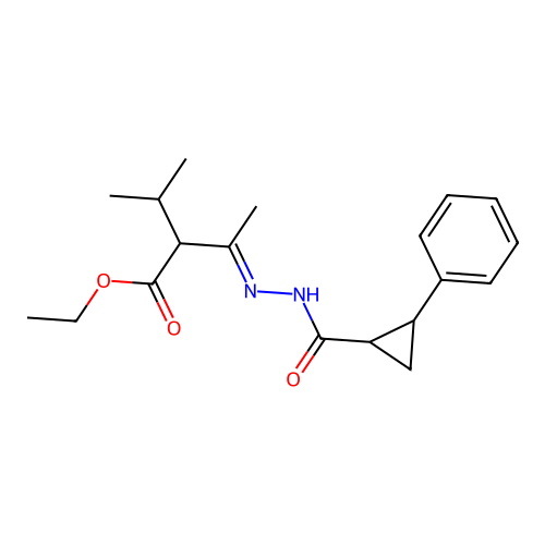Ethyl 2-isopropyl-3-{[(2-phenylcyclopropyl)carbonyl]hydrazono}butanoate structure