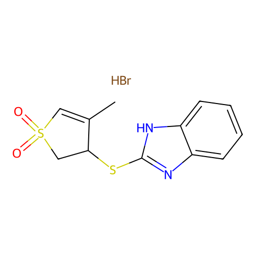 3-((1H-benzo[d]imidazol-2-yl)thio)-4-methyl-2,3-dihydrothiophene 1,1-dioxide hydrobromide structure