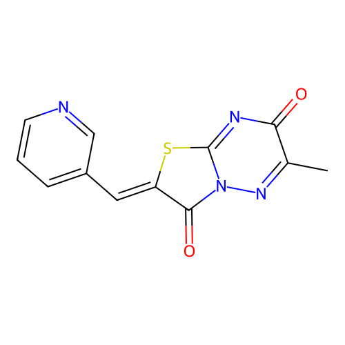 (Z)-6-methyl-2-(pyridin-3-ylmethylene)-2H-thiazolo[3,2-b][1,2,4]triazine-3,7-dione structure