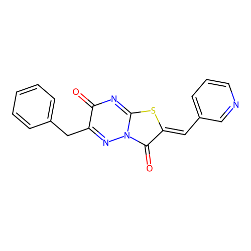 (Z)-6-benzyl-2-(pyridin-3-ylmethylene)-2H-thiazolo[3,2-b][1,2,4]triazine-3,7-dione structure